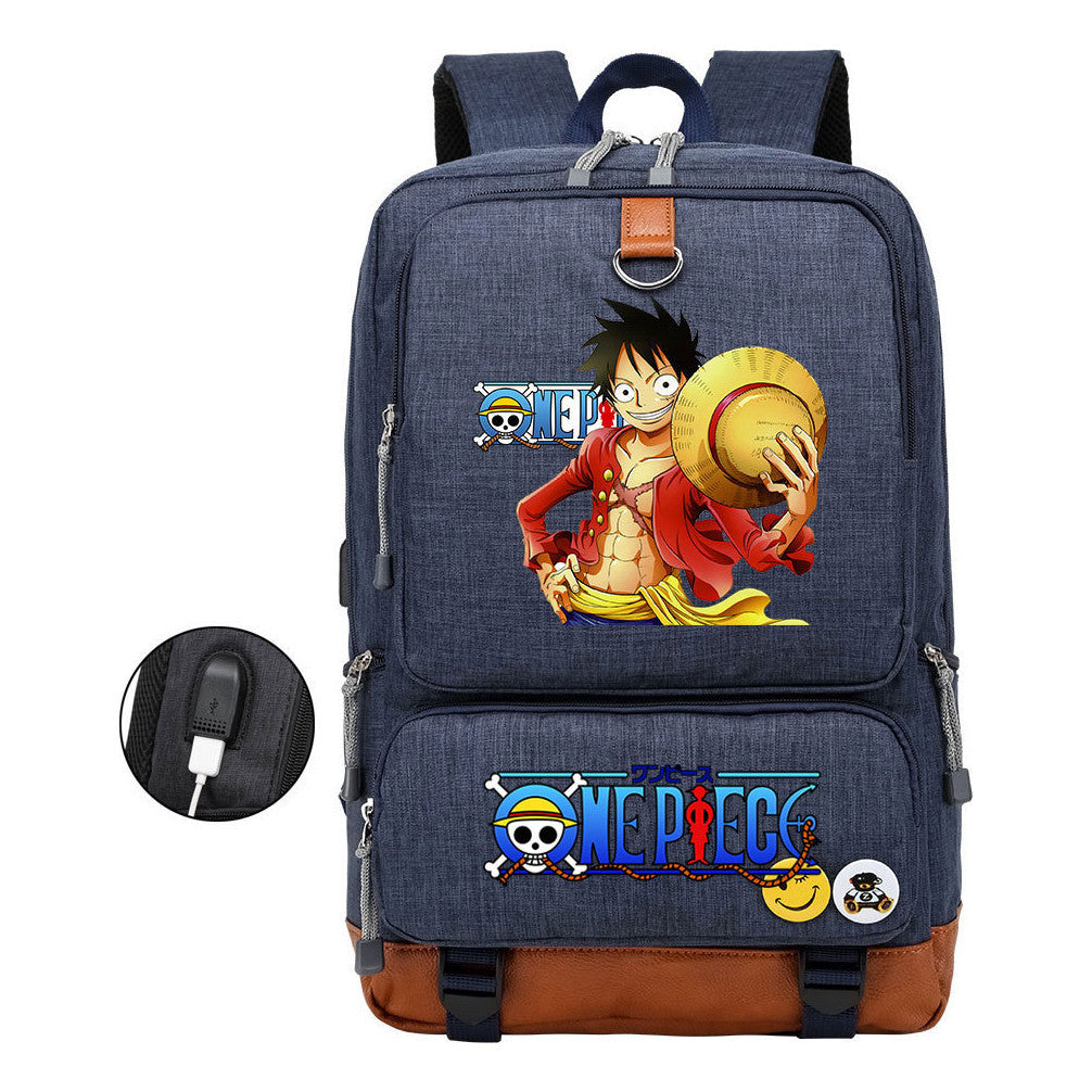 Cartoon Pirate King Print Usb Youth Backpack For Boys And Girls Leisure Travel Backpack