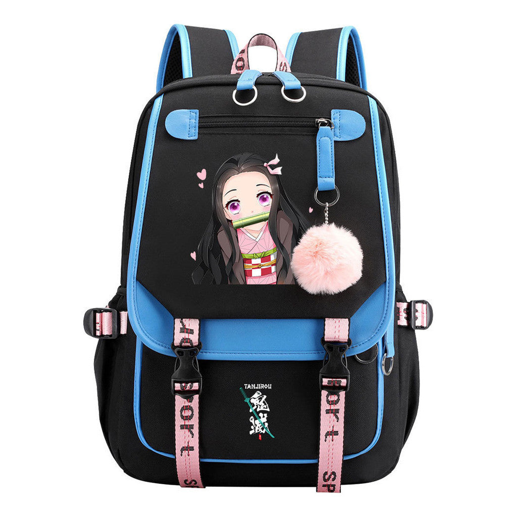 Cartoon Fashion Usb Youth School Bag For Boys And Girls Casual Ribbon Flip Backpack
