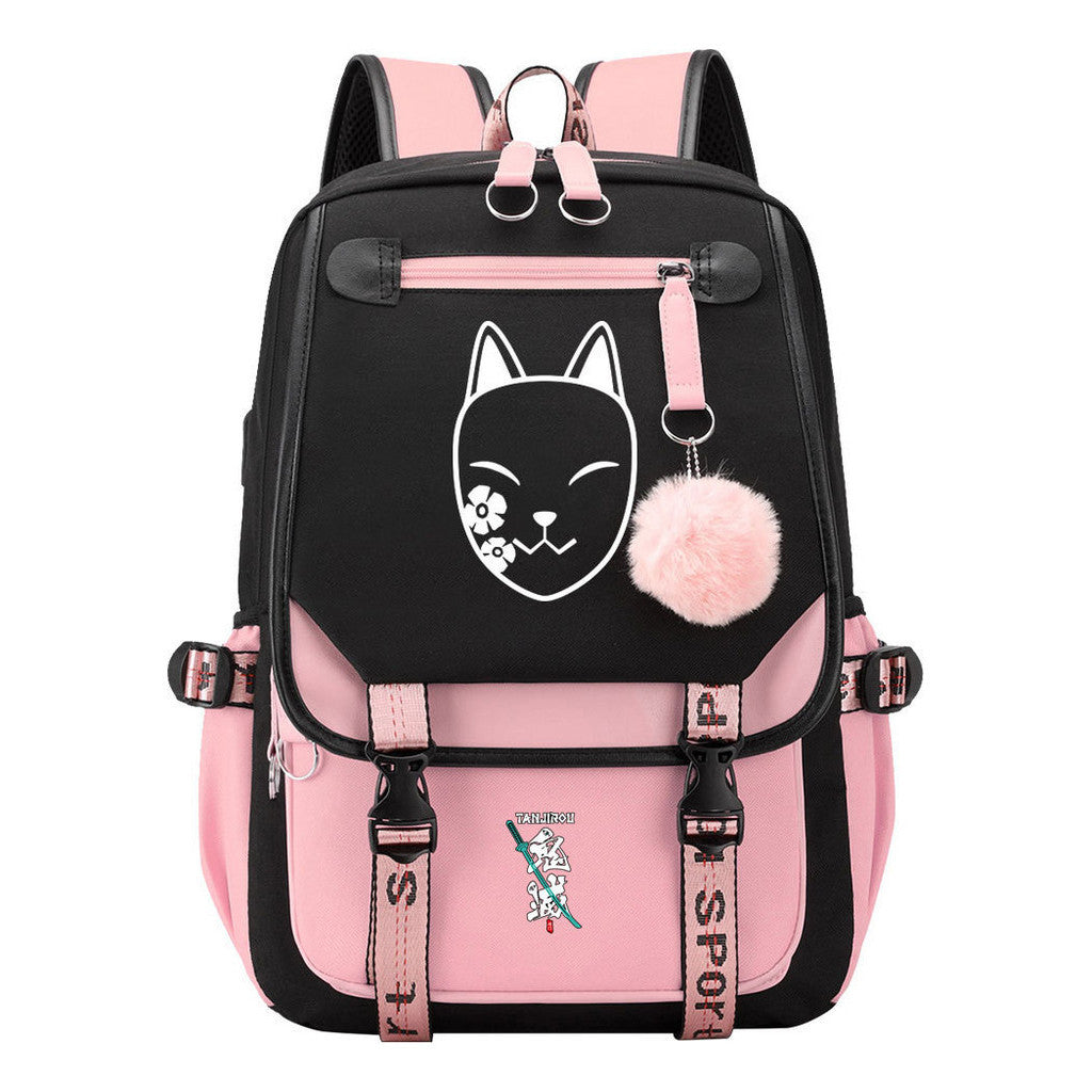 Cartoon Fashion Usb Youth Middle School Backpack For Boys And Girls Casual Woven Strap Flip Back Backpack
