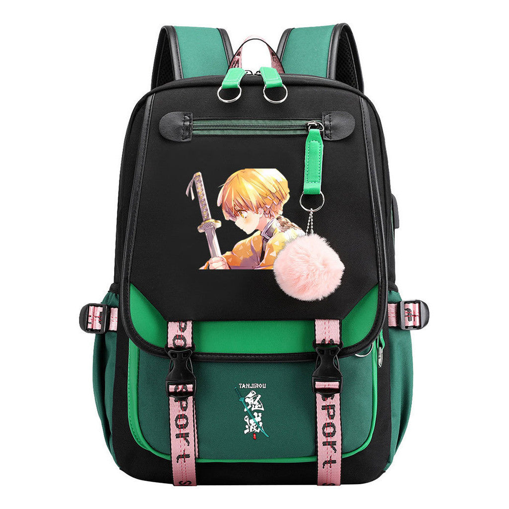 Cartoon Fashion Usb Student Backpack With Casual Woven Strap Flip Back Backpack