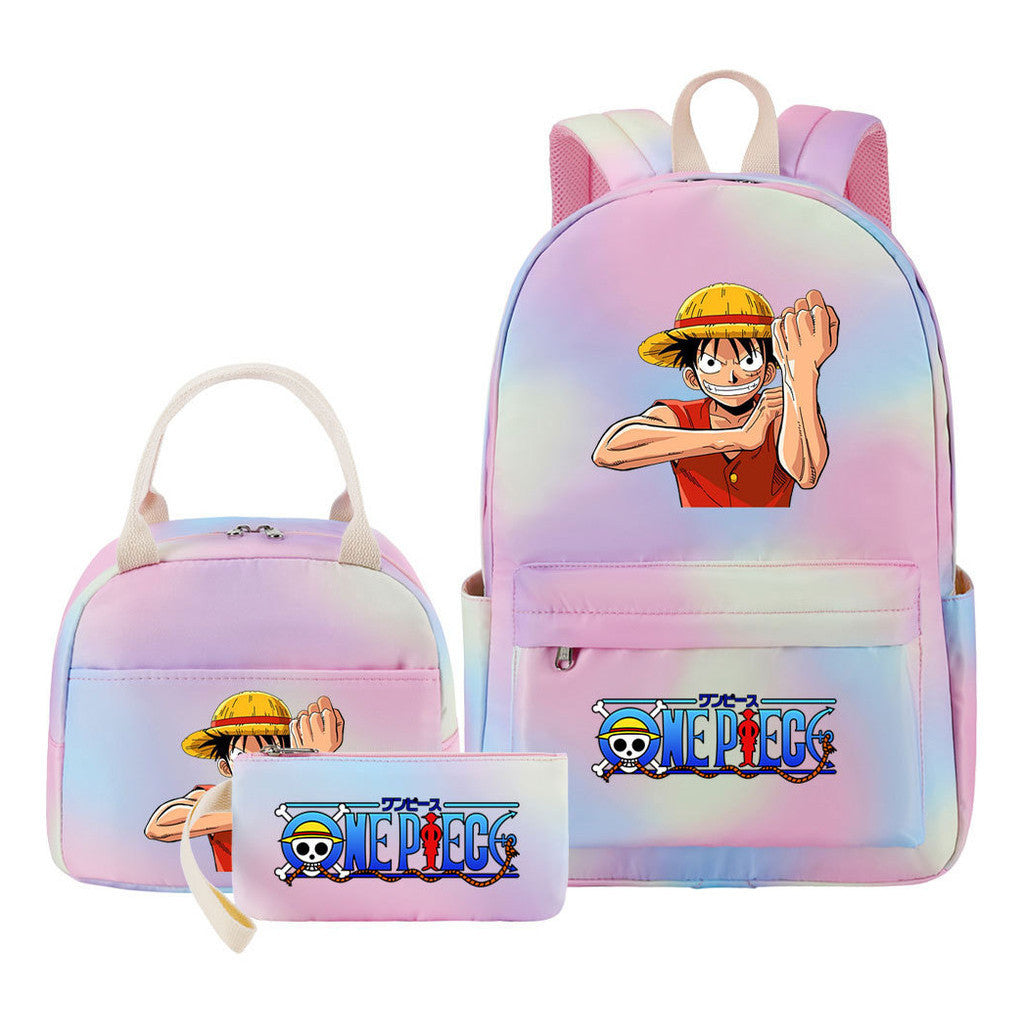 Cartoon Manga Pirate Wang Qing Student Girls School Bag Lunch Bag Three Piece Set Backpack Set