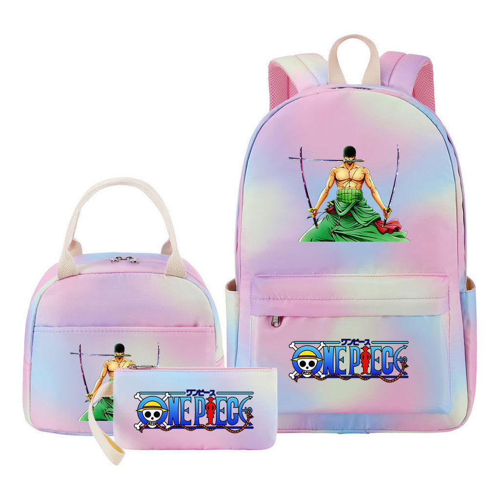Cartoon Manga Pirate Wang Qing Student Girls School Bag Lunch Bag Three Piece Set Backpack Set