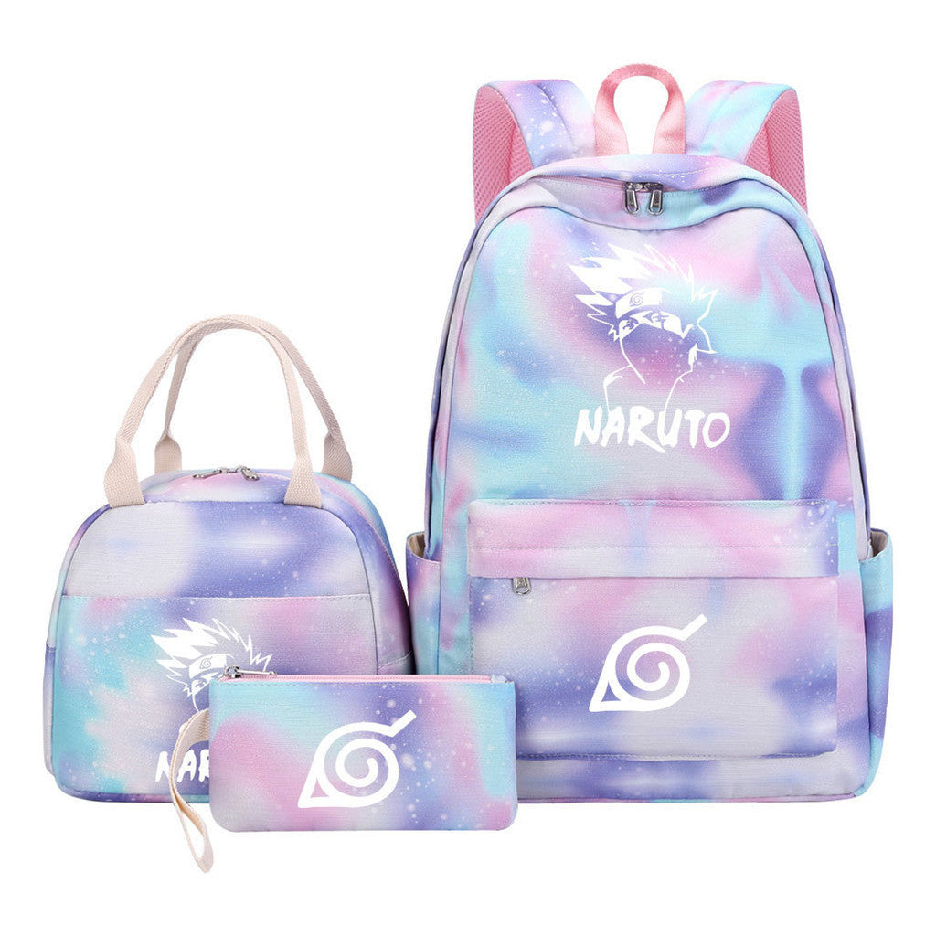 Naruto Teenage Student Girls School Bag Lunch Bag Three Piece Set Backpack Set