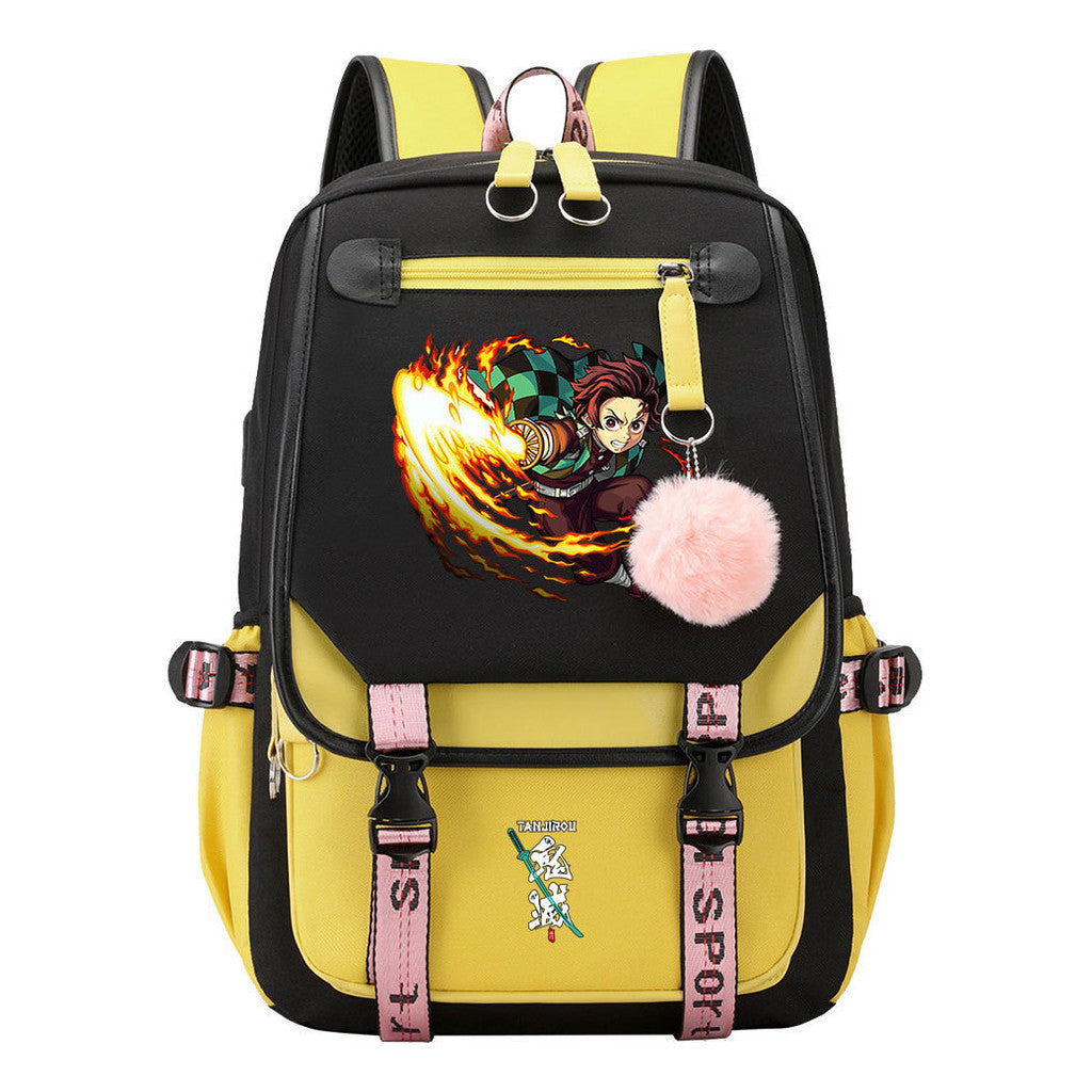 Cartoon Fashion Usb Youth Student School Bag Casual Ribbon Flip Backpack