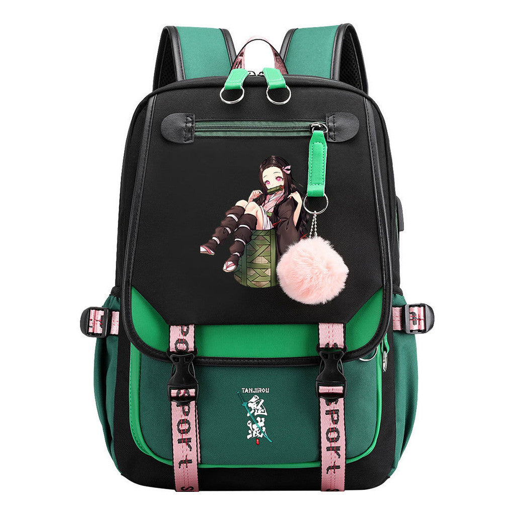 Cartoon Fashion Usb Youth Student School Bag Casual Ribbon Flip Backpack