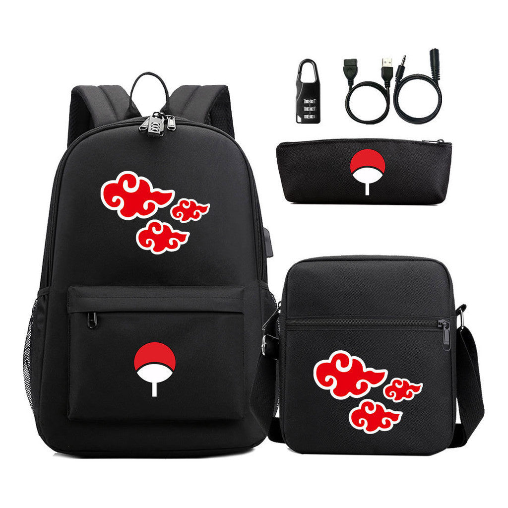 Naruto Usb Password Lock Year Student School Bag Three Piece Set Backpack Set