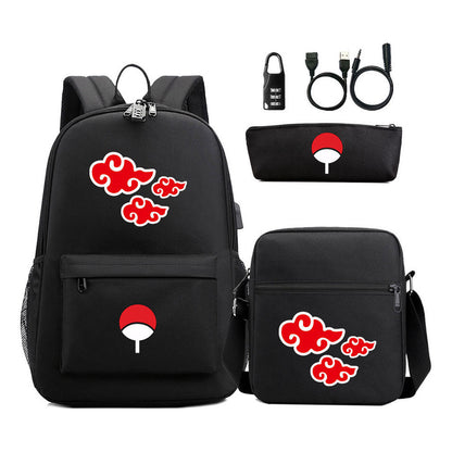 Naruto Usb Password Lock Year Student School Bag Three Piece Set Backpack Set
