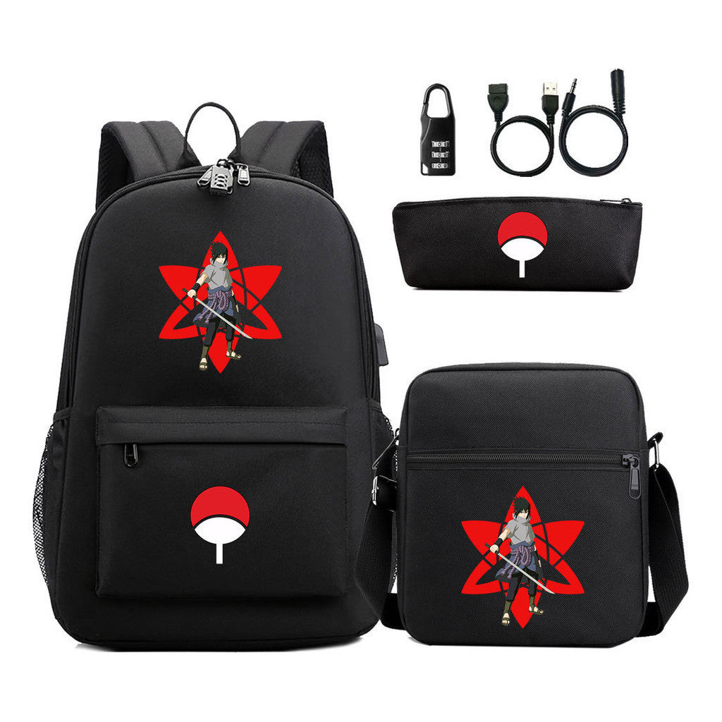 Naruto Usb Password Lock Youth Student Backpack Three Piece Set Backpack Set