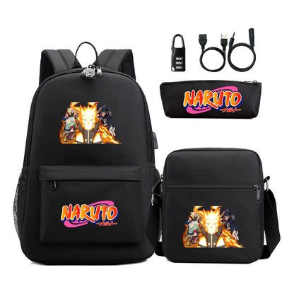 Naruto Usb Password Lock Youth Student Backpack Three Piece Set For Men And Women Backpacks