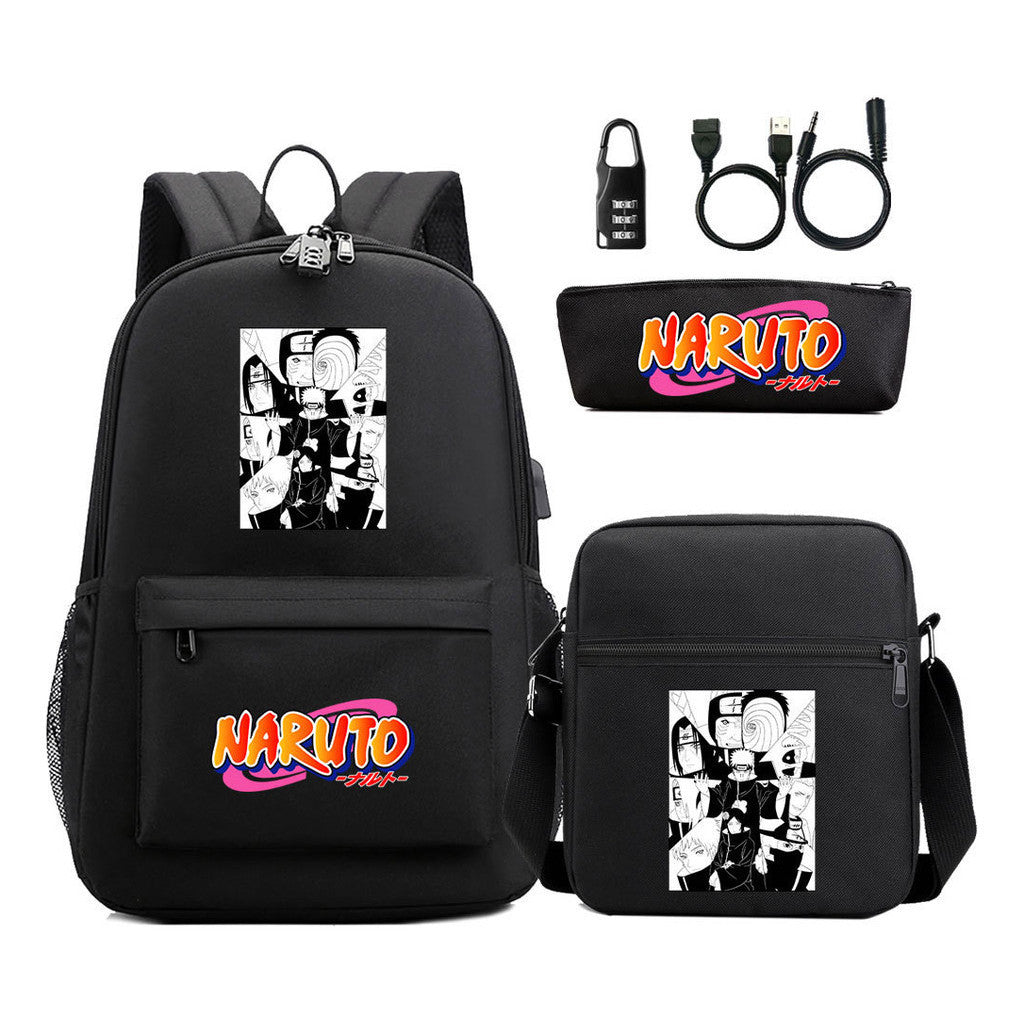 Naruto Usb Password Lock Youth Student Backpack Three Piece Set Backpack Set