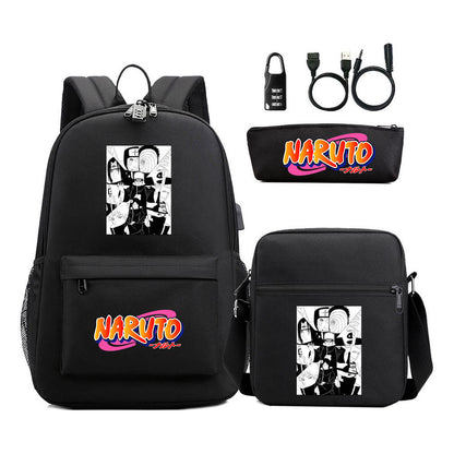 Naruto Usb Password Lock Youth Student Backpack Three Piece Set Backpack Set