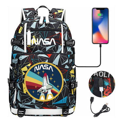 Nasa Fashion Printed Usb Student Backpack For Leisure Travel Backpack