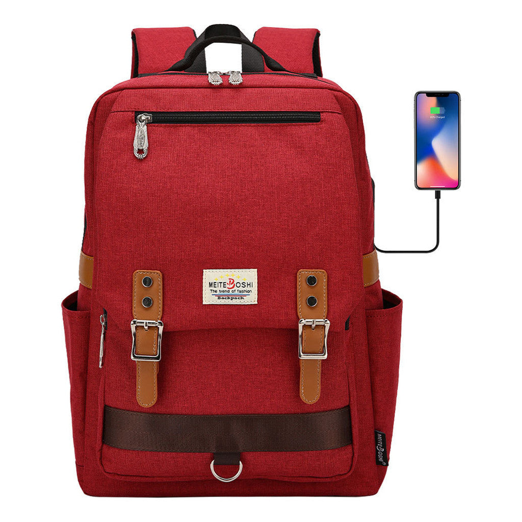 Printed Teenage Student Backpack For Men And Women With Casual Belt Buckle Usb Backpack