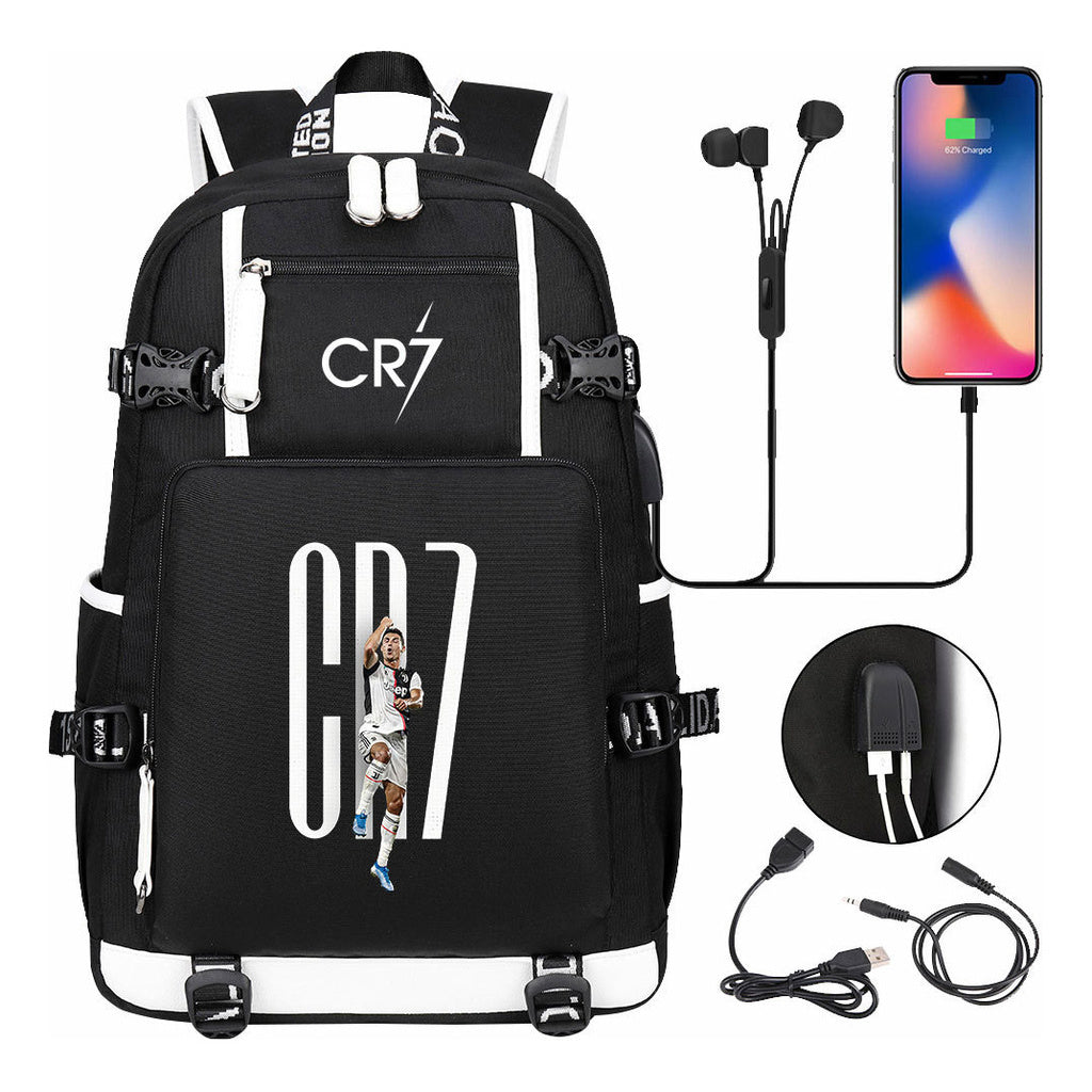 Football Dribbling Star Cristiano Ronaldo Printed Usb Large Capacity Youth Student Backpack For Men And Women's Leisure Travel Backpack