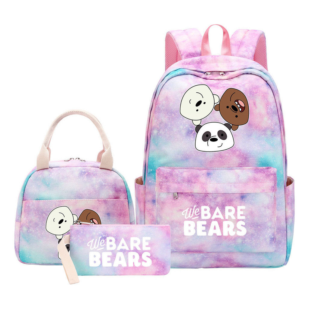 Cartoon Cute Three Bears Youth Student Girls School Bag Lunch Bag Three Piece Set Backpack Set