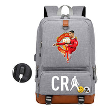 Football Star Cristiano Ronaldo Printed Usb Youth Primary And Secondary School Backpack For Boy And Girl's Leisure Travel Backpack