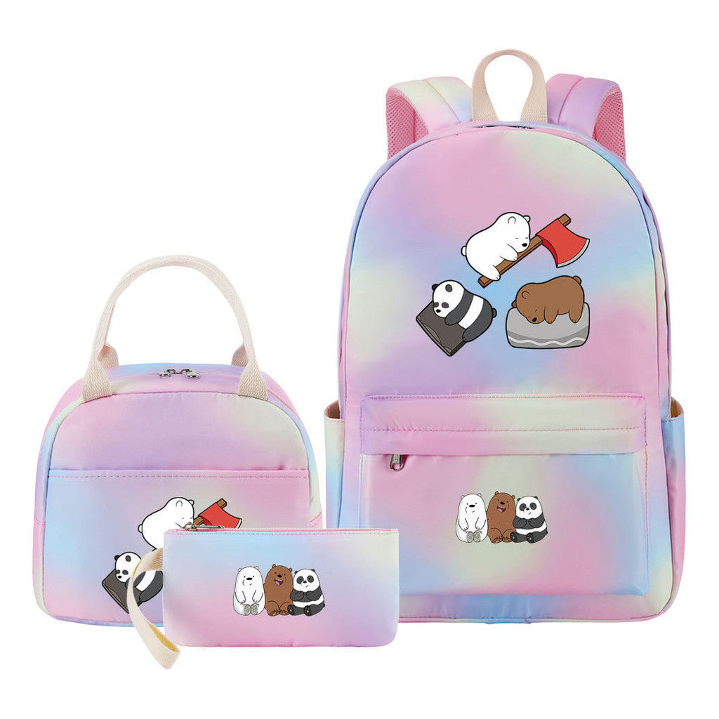 Cartoon Cute Three Cheap Bear Student Backpack Lunch Bag Three Piece Set Backpack Set