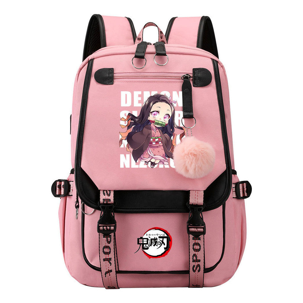 Cartoon Fashion Usb Student Backpack With Casual Woven Strap Flip Back Backpack