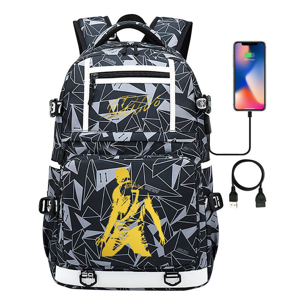 Sports Star Cristiano Ronaldo Usb Youth Student School Bag Men's And Women's Backpack Leisure Travel Bag