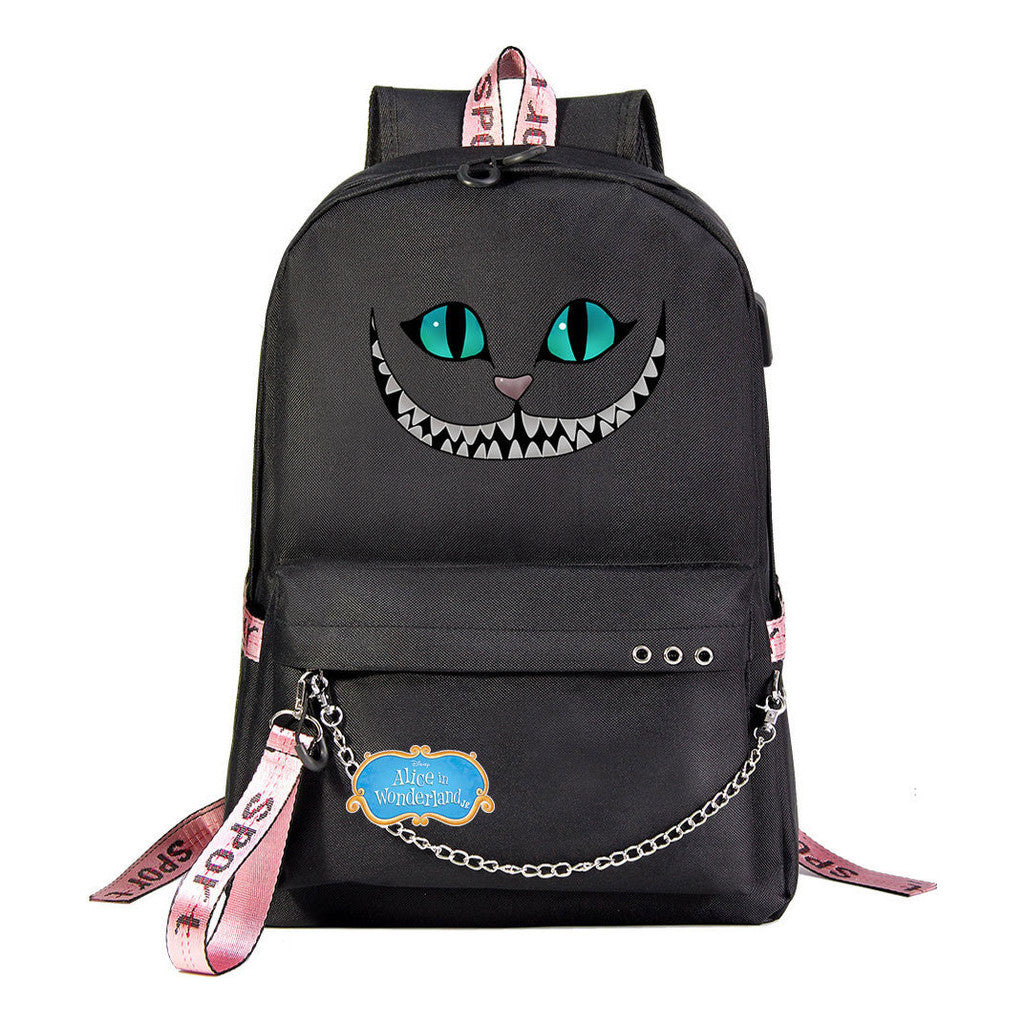 Cheshire Cat Alice's Adventure In Wonderland Youth School Bag Men's And Women's Leisure Weaving Strap Backpack