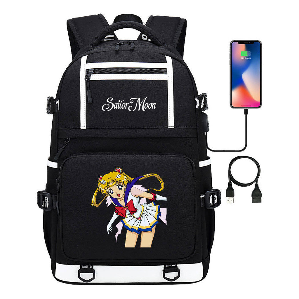 Anime Beauty Girl Warrior Usb Youth Student School Bag Men's And Women's Backpack Leisure Travel Backpack
