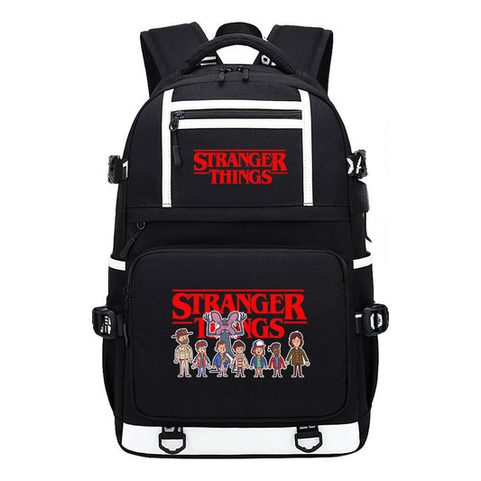 Strange Story Printed Usb Youth Student Backpack For Men And Women's Leisure Travel Backpack