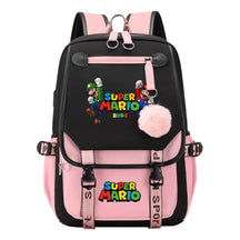 Super Mario Printed Usb Youth Student Backpack For Men And Women With Casual Woven Strap Flap Backpack