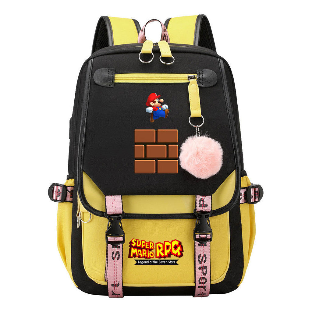 Printed Usb Youth Student Backpack For Men And Women With Casual Woven Strap Flap Backpack
