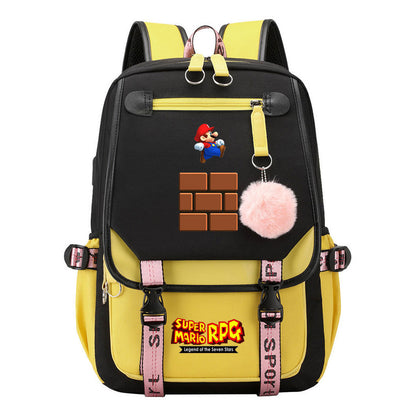 Printed Usb Youth Student Backpack For Men And Women With Casual Woven Strap Flap Backpack