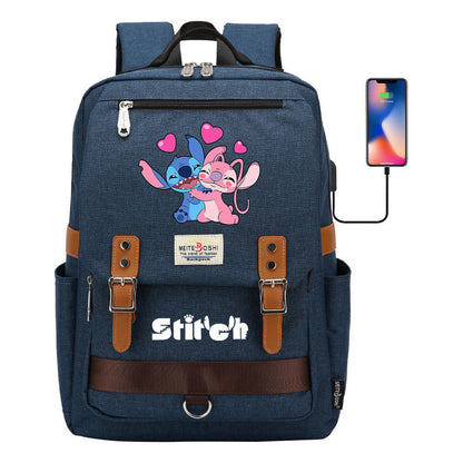 Anime Star Baby Stitch Printed Student Backpack For Men And Women With Casual Magnetic Buckle Backpack