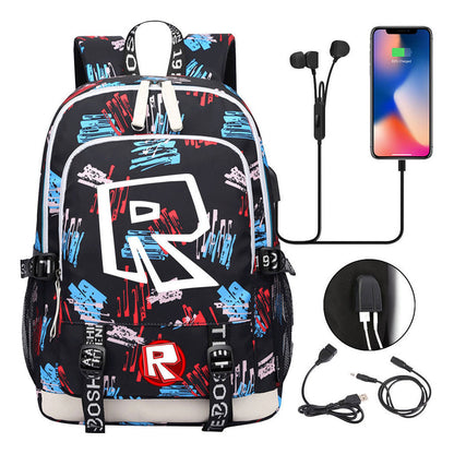 Printed Youth Student Backpack Usb Casual Backpack