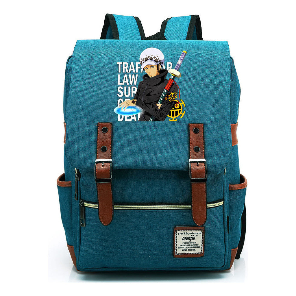 Anime Pirate King Luffy Printed Student School Bag Casual Belt Buckle Classic Backpack