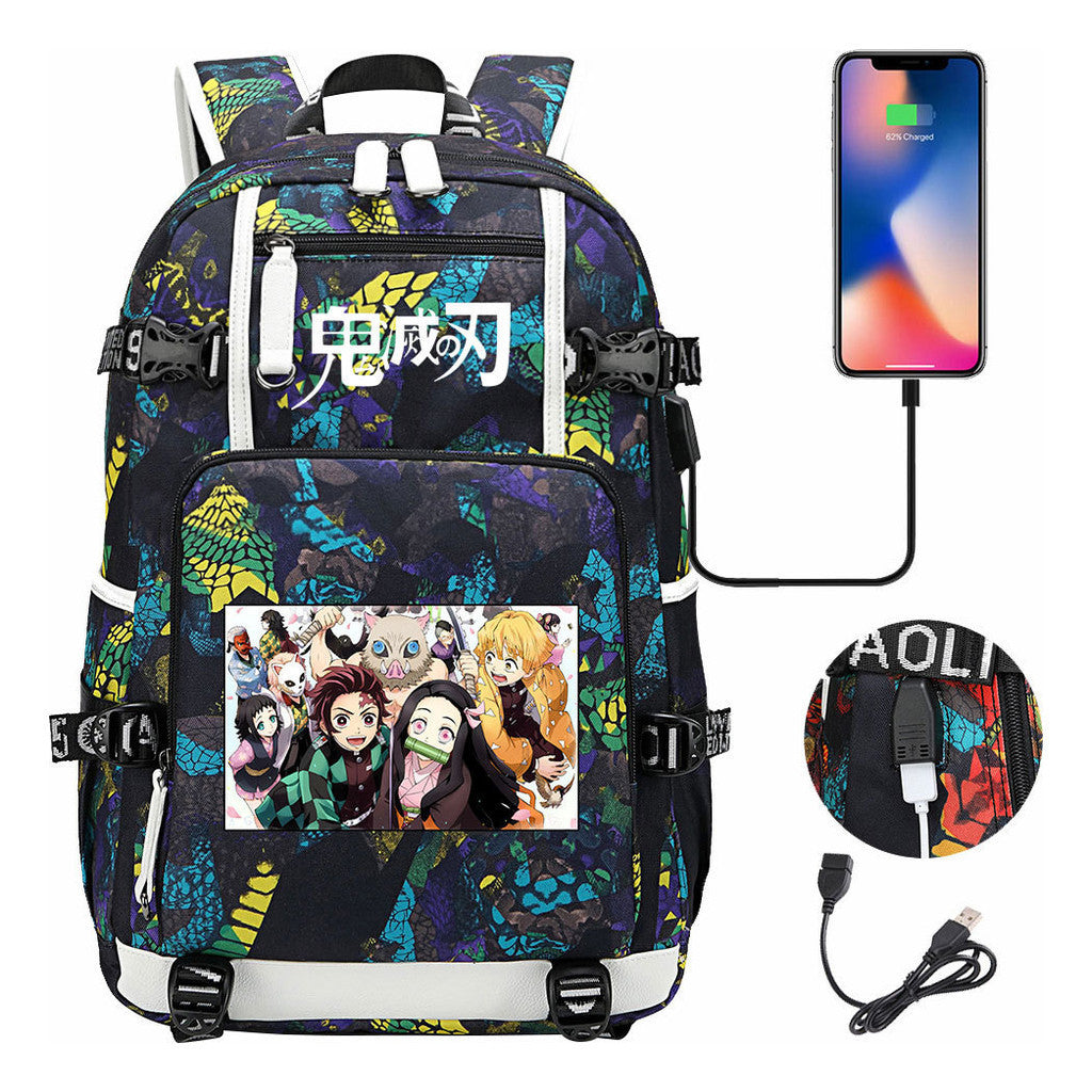 Cartoon Printed Usb Large Capacity Backpack For Men And Women's Leisure Travel Backpack