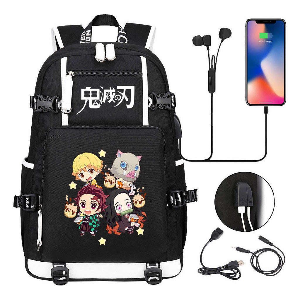 Cartoon Printed Usb Large Capacity Student Backpack For Leisure Travel Backpack
