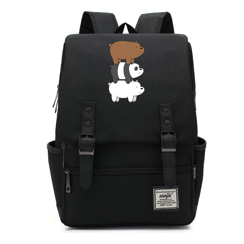 Cartoon Cute Three Bears Printed Youth School Bag For Men And Women Leisure Belt Buckle Classic Backpack