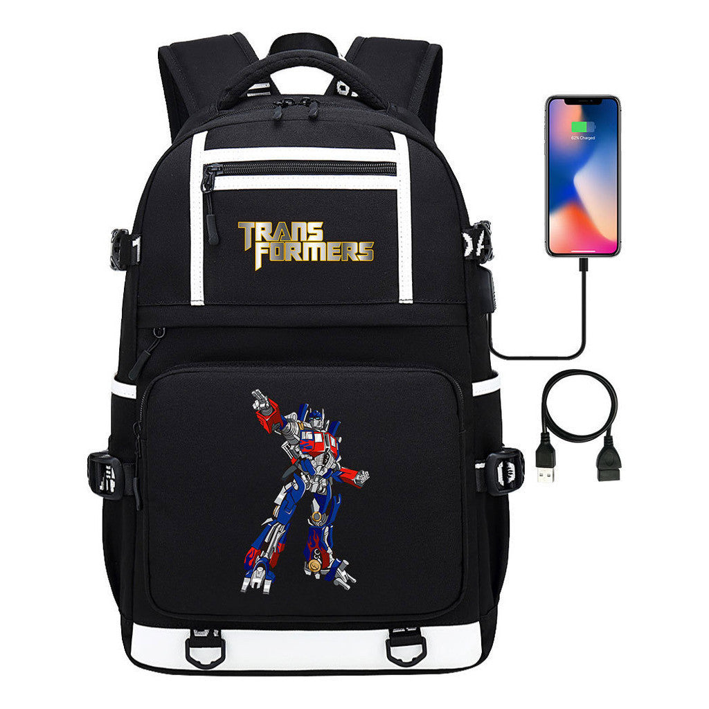 Cartoon Anime Deformation Mecha Print Usb Student Backpack For Men And Women Backpack Leisure Travel Bag