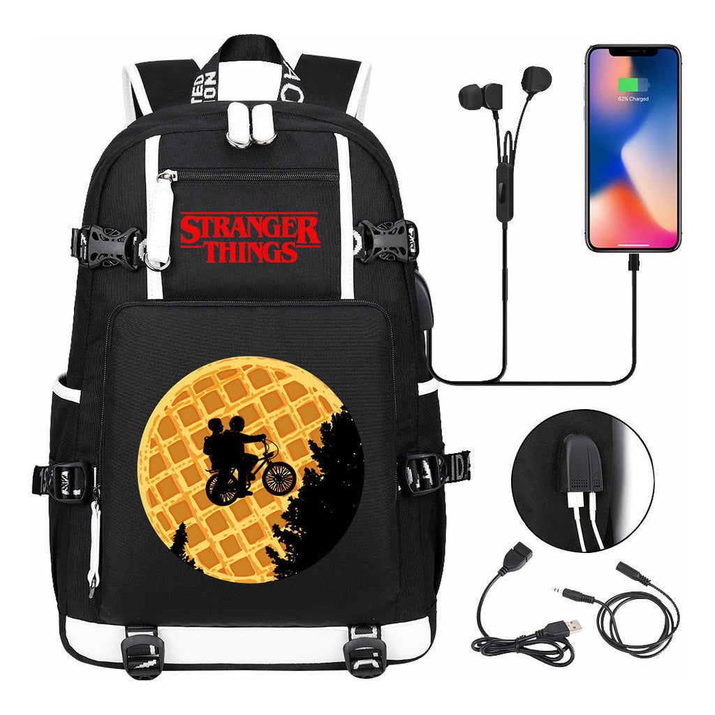 Strange Story Printed Usb Youth Student Backpack For Men And Women's Leisure Travel Backpack