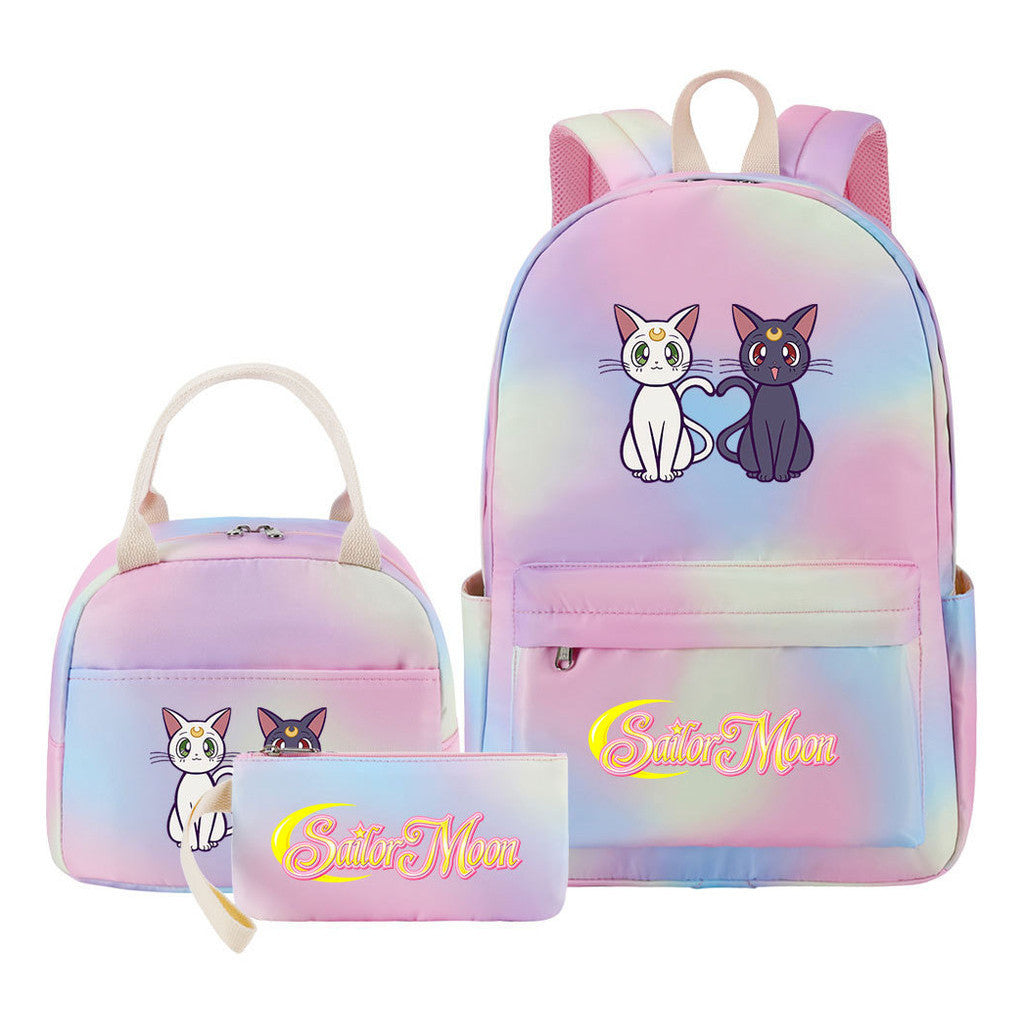 Anime Beauty Girl Warrior Youth Student Girl Schoolbag Lunch Bag Three Piece Set Backpack Set