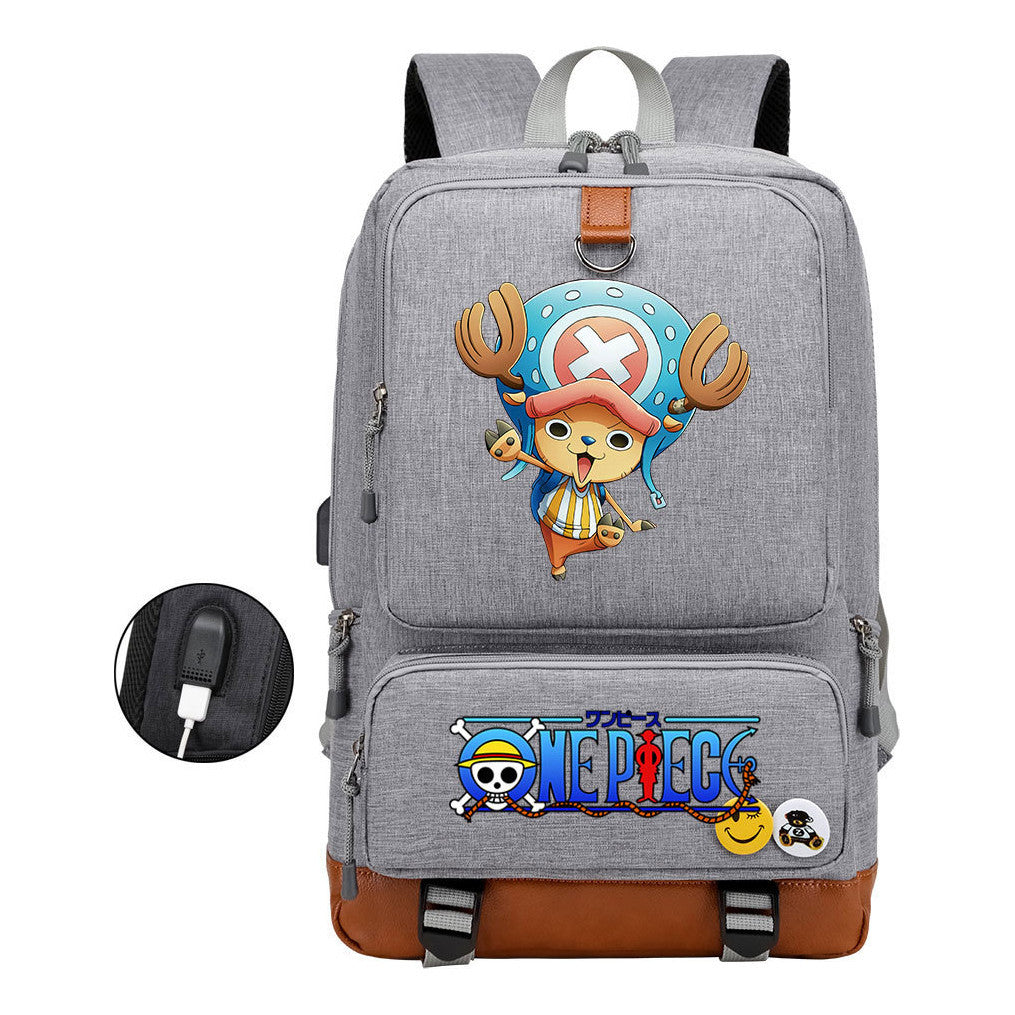Cartoon Pirate King Printed Usb Student Backpack Leisure Travel Backpack