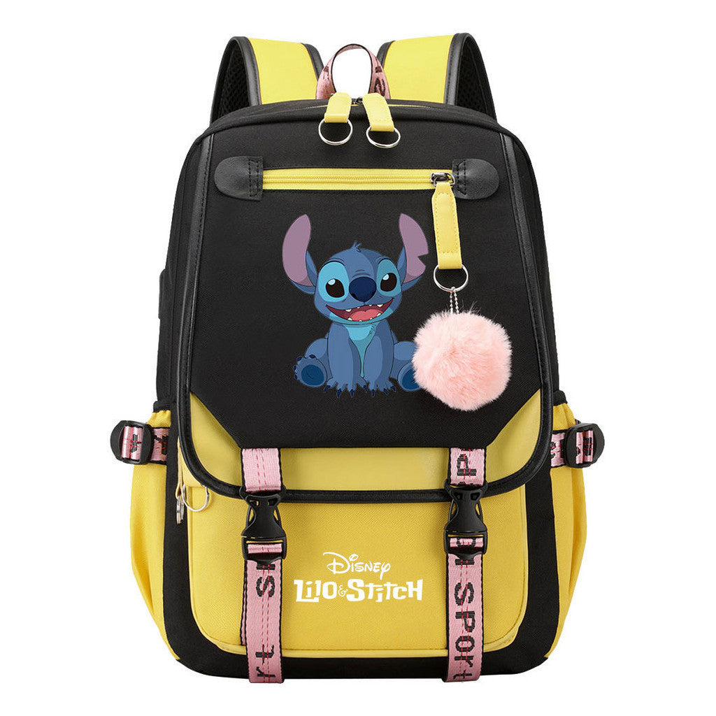 Interstellar Baby Stitch Usb Backpack For Boys And Girls Casual Woven Strap Flip Backpack