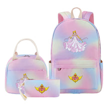 Anime Beauty Girl Warrior Student Girls School Bag Lunch Bag Three Piece Set Backpack Set