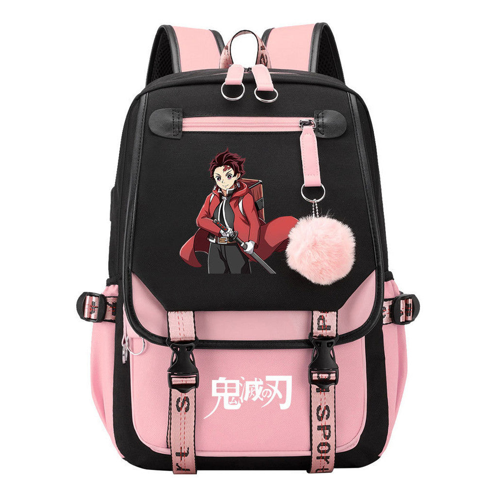 Cartoon Fashion Usb Youth School Bag For Boys And Girls Casual Ribbon Flip Backpack