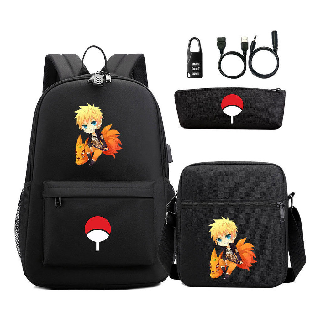 Naruto Usb Password Lock Student Backpack Three Piece Set Backpack Set