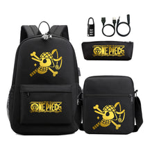 Golden Pirate King Usb Password Lock Youth Student Backpack Set Of Three Pieces, Men's And Women's Backpack Set