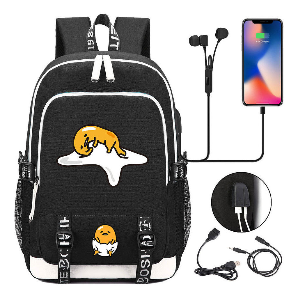 Comic Lazy Egg Youth Student Backpack Usb Men's And Women's Leisure Backpack