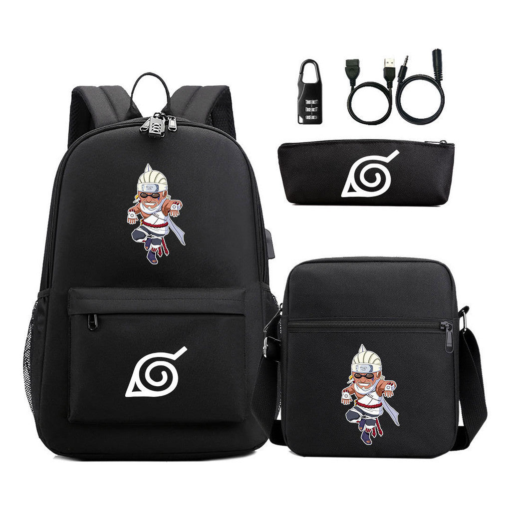 Naruto Usb Password Lock Backpack Three Piece Set For Men And Women Backpack Set