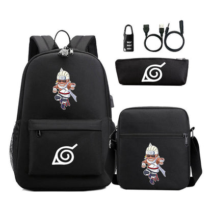 Naruto Usb Password Lock Backpack Three Piece Set For Men And Women Backpack Set