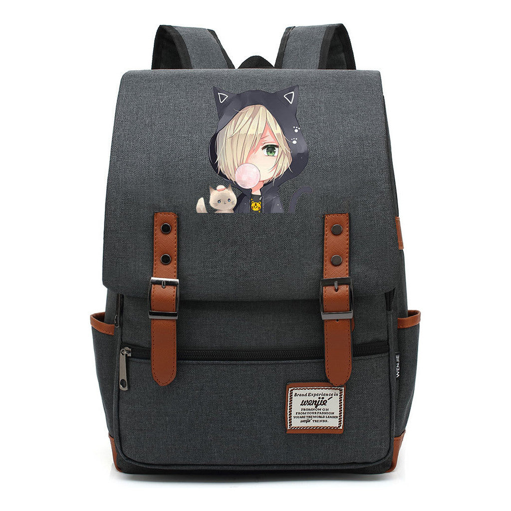 Yuri On The Ice Student Backpack, Men's And Women's Leisure Belt Buckle Backpack