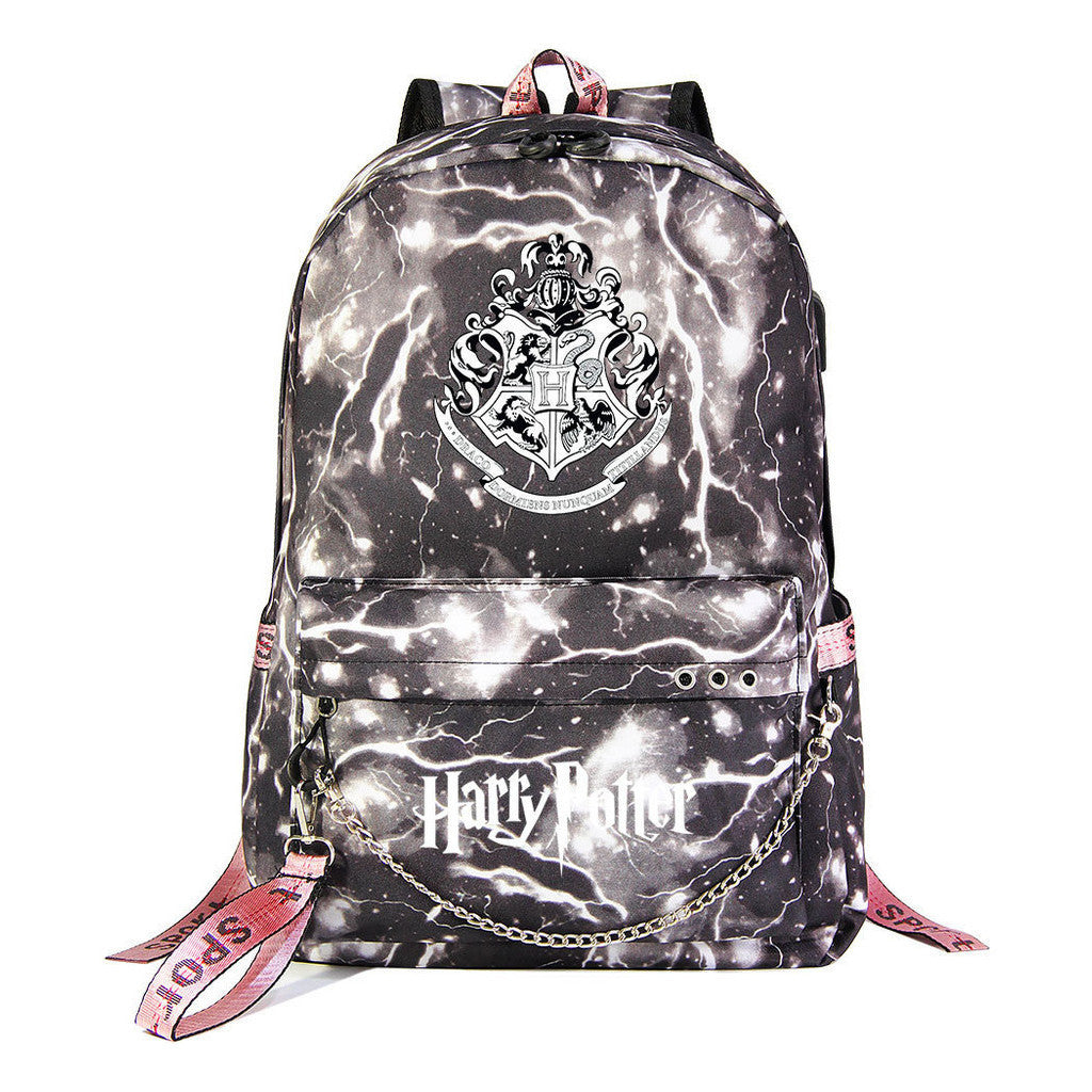 School Of Witchcraft And Wizardry Badge Usb Youth Student Backpack For Men And Women's Leisure Travel Backpack
