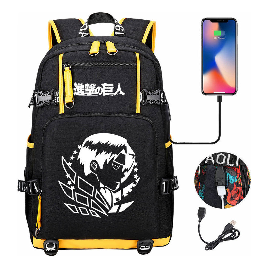 The Giant Of Manga Attack Usb Youth Student Backpack For Men And Women's Leisure Travel Backpack